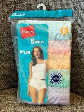 HANES NYLON BRIEFS LACE WAIST COTTON LINER 5 PACK WOMEN'S SIZE 6